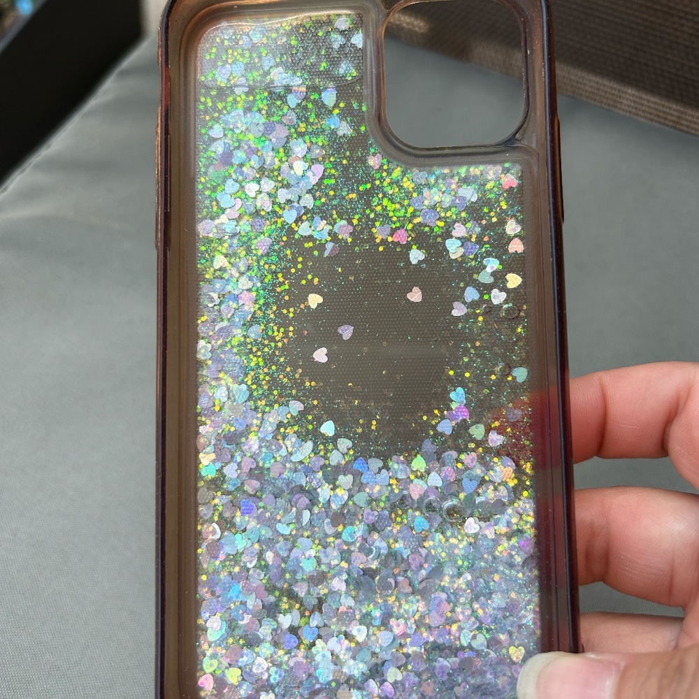 iPhone 11 case clear transparent floating waterfall glitter shiny silver hearts - Picture 3 of 4